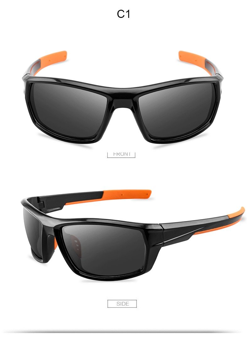 A pair of stylish polarized sunglasses with a multi-colored frame, designed for cycling and outdoor activities, featuring UV400 protection.