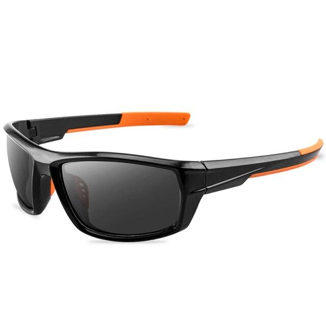 A pair of stylish polarized sunglasses with a multi-colored frame, designed for cycling and outdoor activities, featuring UV400 protection.