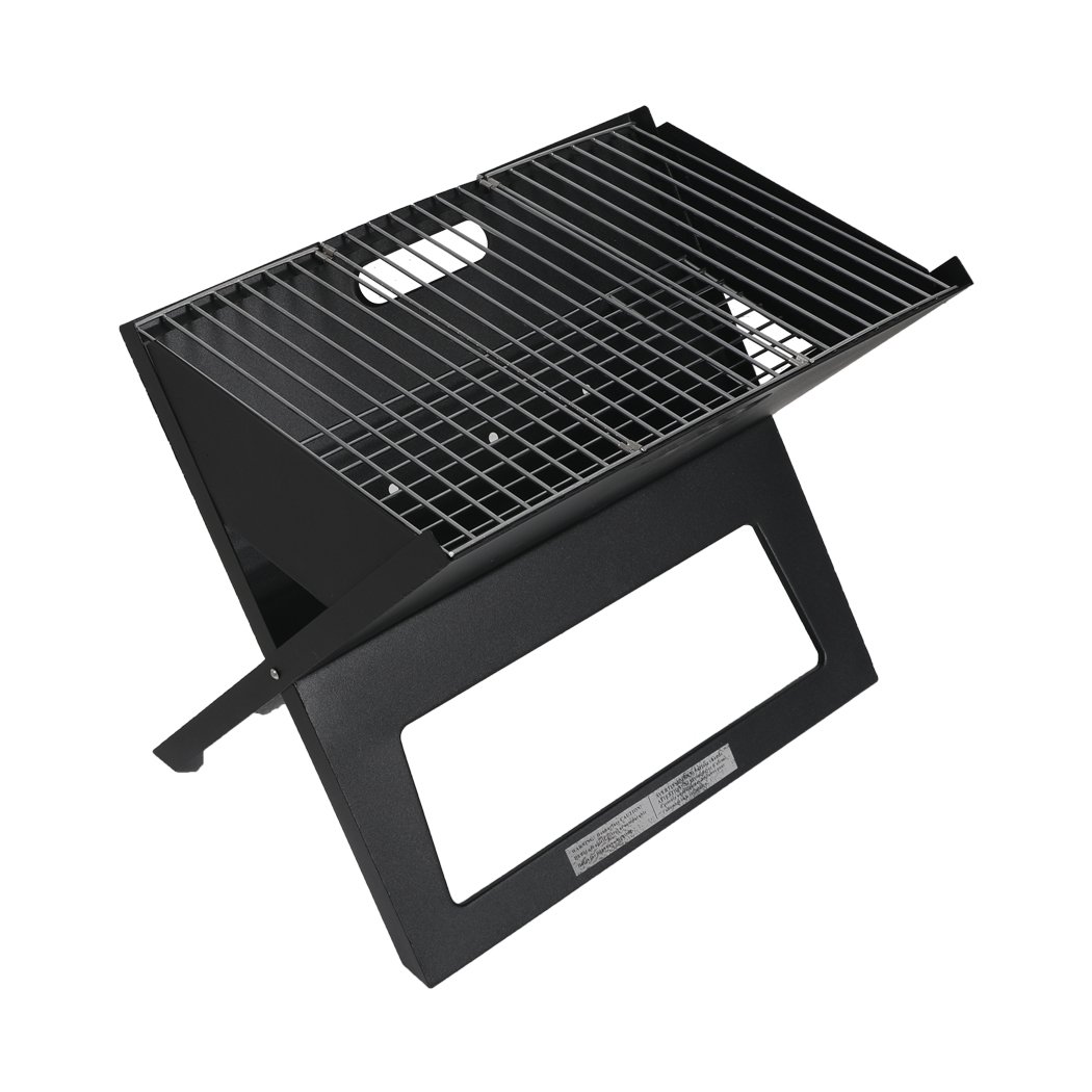 Portable BBQ Charcoal Grill with foldable design, ideal for outdoor cooking and camping.