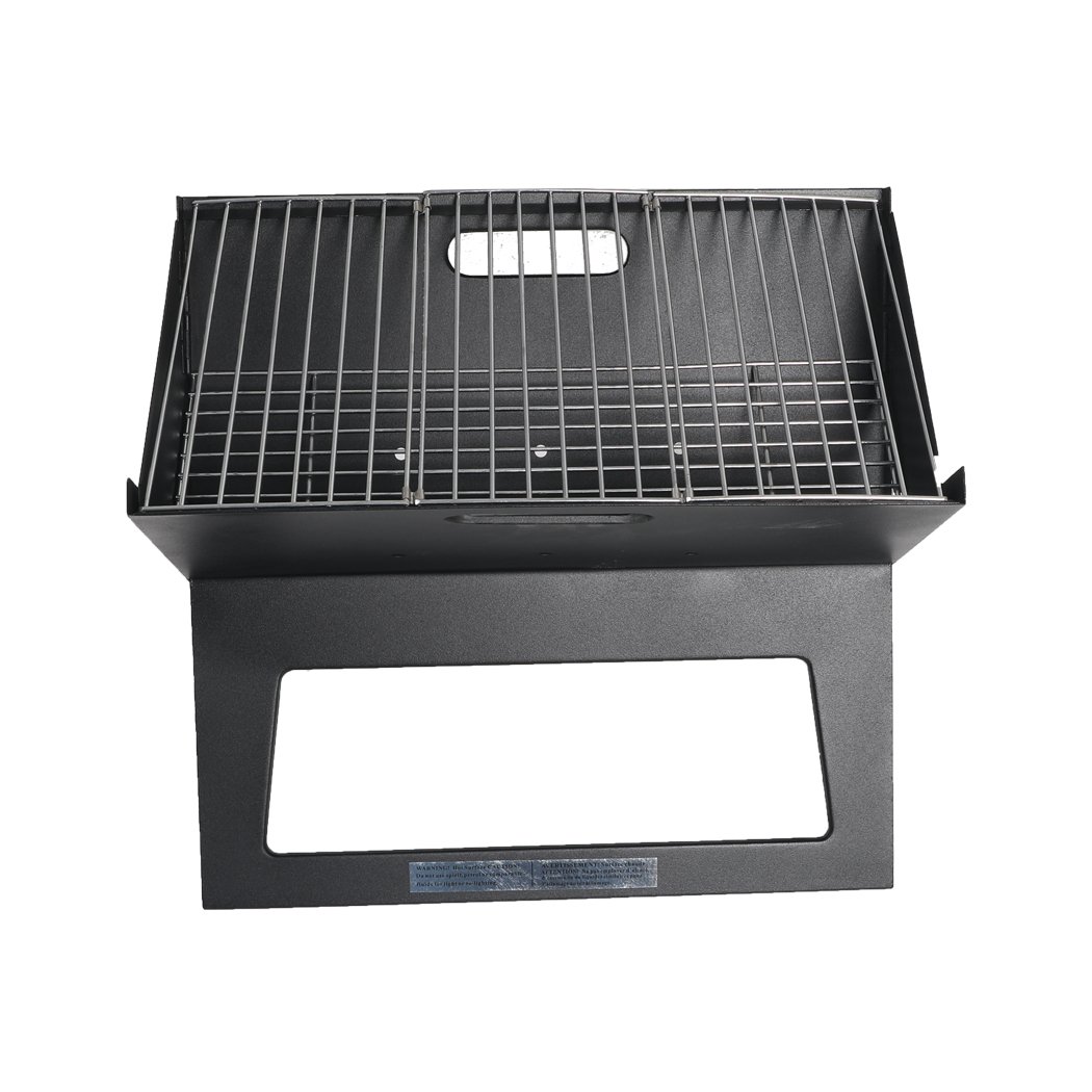 Portable BBQ Charcoal Grill with foldable design, ideal for outdoor cooking and camping.