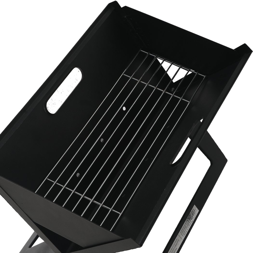 Portable BBQ Charcoal Grill with foldable design, ideal for outdoor cooking and camping.