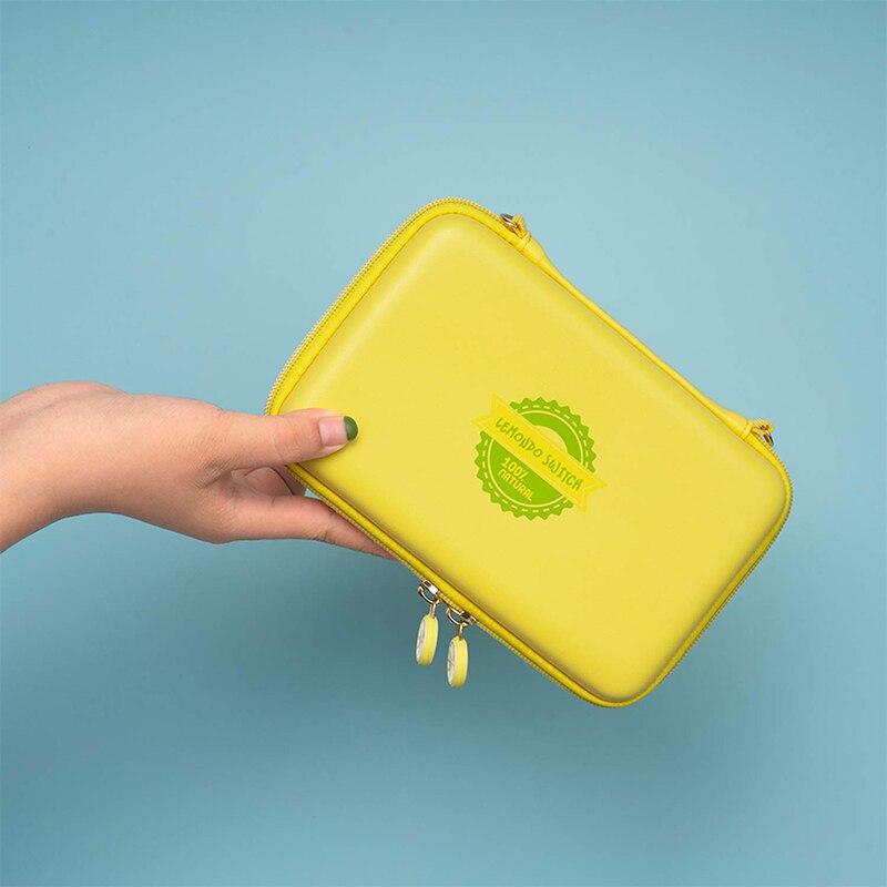 Portable case bag for Nintendo Switch featuring a lemon design, made from durable EVA hard cover shell with a soft velvet interior.