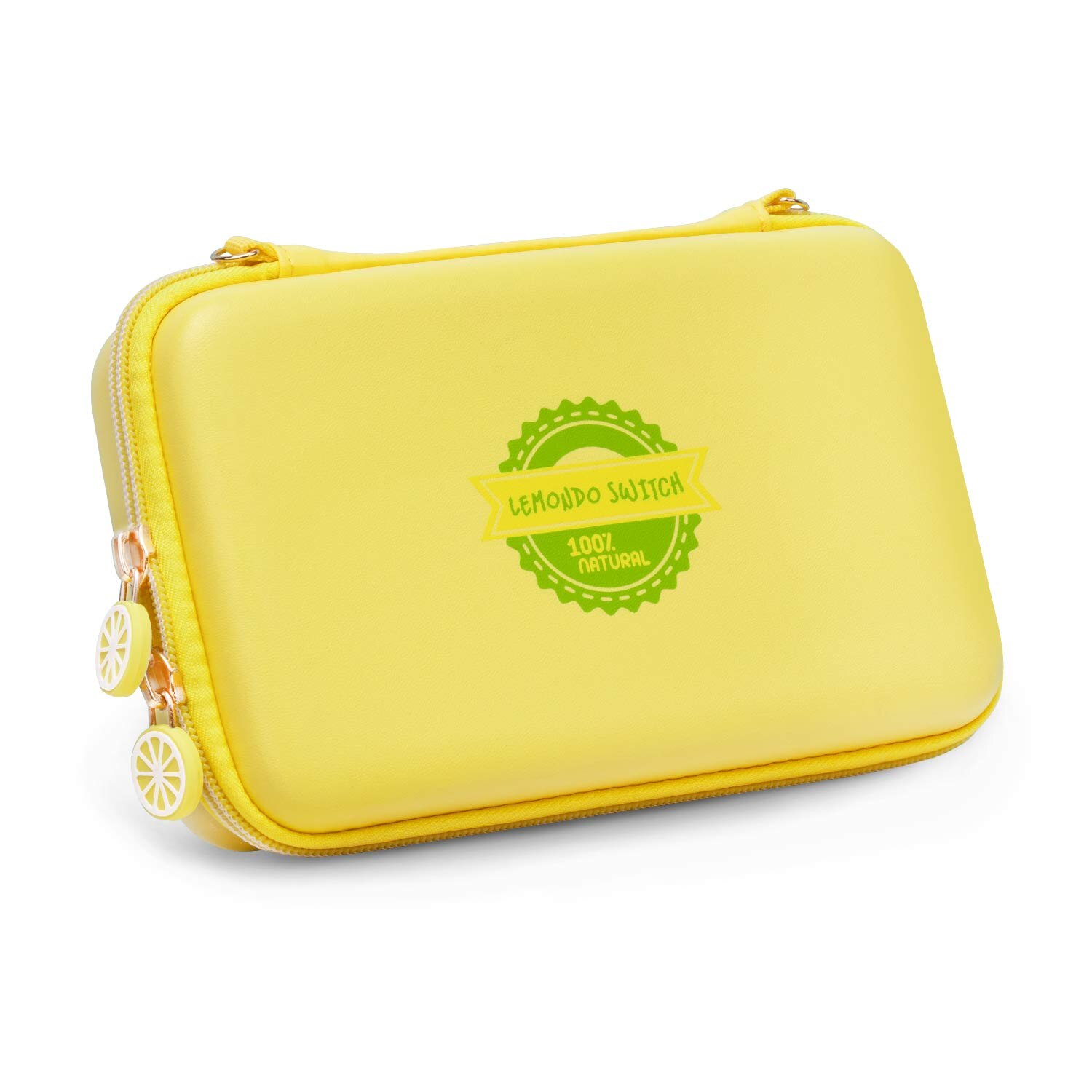 Portable case bag for Nintendo Switch featuring a lemon design, made from durable EVA hard cover shell with a soft velvet interior.