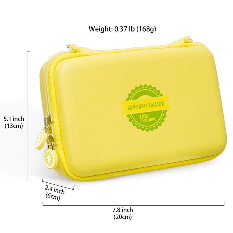 Portable case bag for Nintendo Switch featuring a lemon design, made from durable EVA hard cover shell with a soft velvet interior.