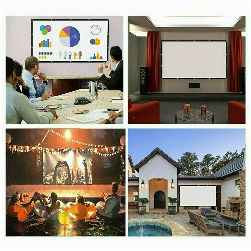 Portable Foldable Projector Screen set up outdoors, showcasing a large 16:9 HD display for home cinema use.