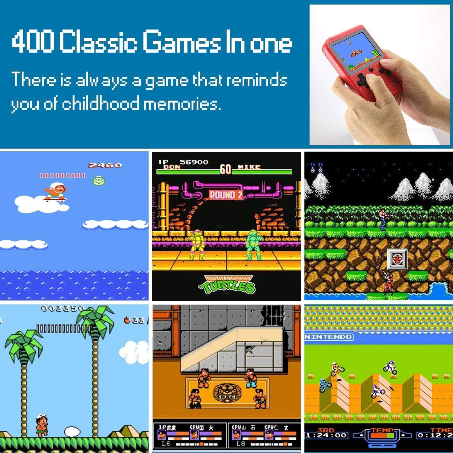 Portable Game Pad featuring 400 classic games, lightweight design, and additional player controller.