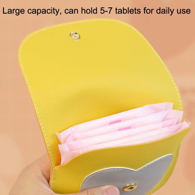 Portable Large Capacity PU Sanitary Napkin Pad Storage Bag in skin and white color, showcasing its sleek design and practical features.