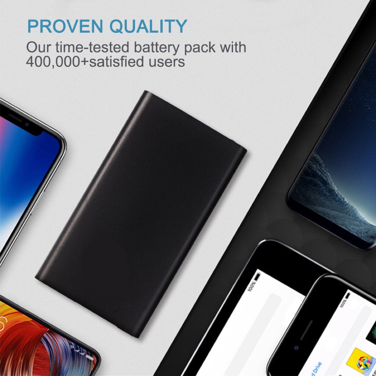 Black power bank with phones.