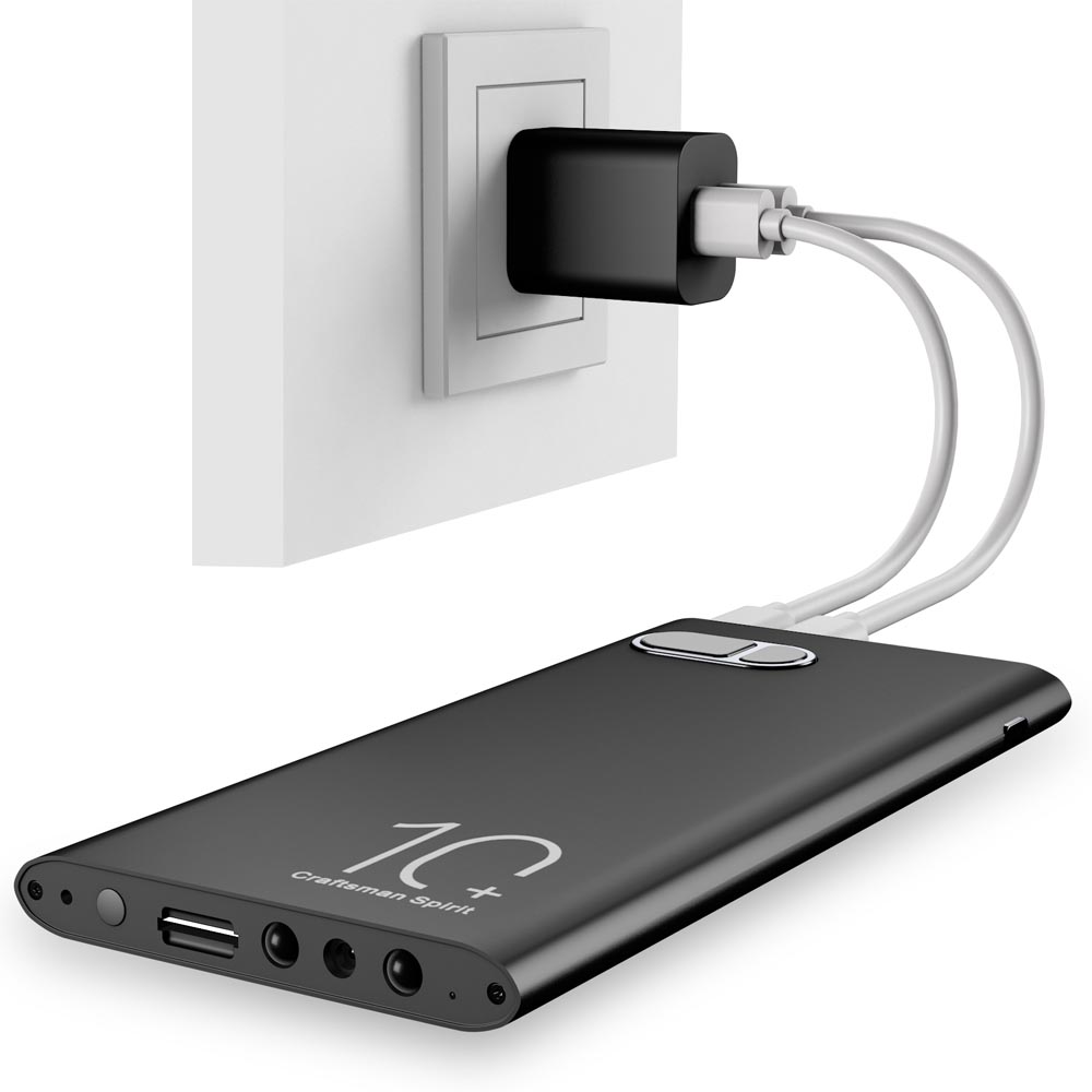 Power bank charging via adapter.