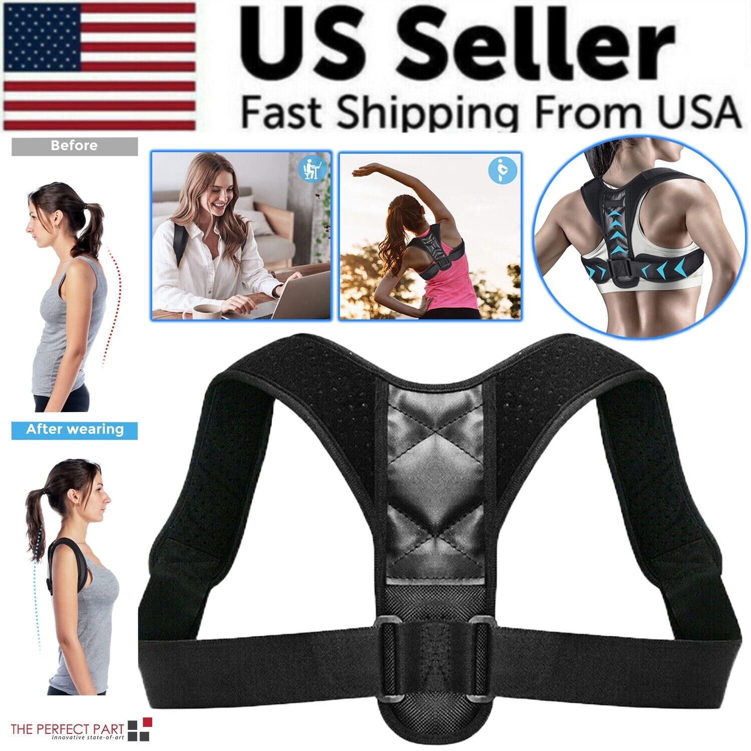 Posture Corrector Adjustable Back Brace Shoulder Support Clavicle Belt displayed on a neutral background, showcasing its adjustable straps and breathable material.