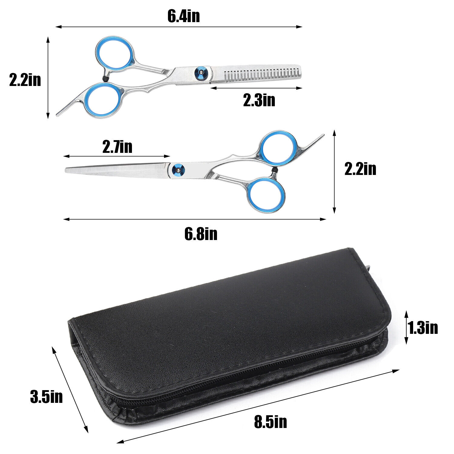 Professional Hair Cutting Thinning Scissors set including barber shears, hairdressing tools, and accessories in a sleek design.