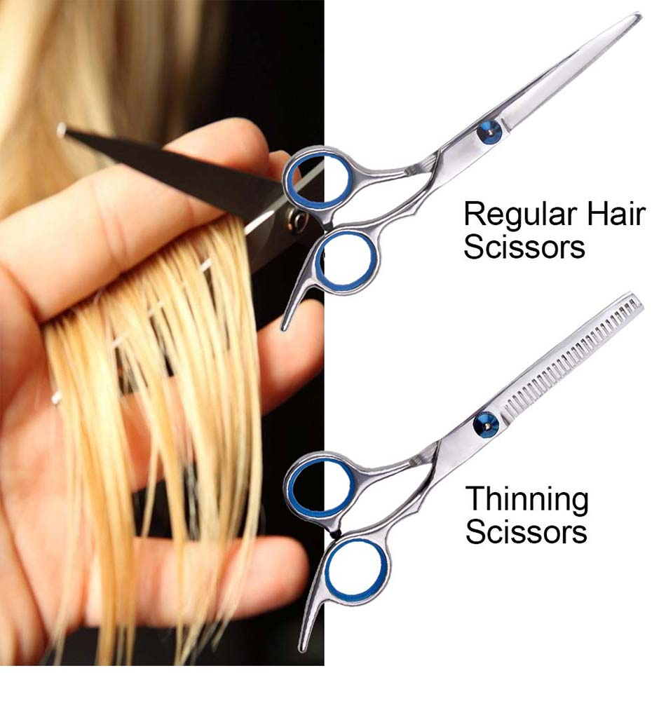 Professional Hair Cutting Thinning Scissors set including barber shears, hairdressing tools, and accessories in a sleek design.