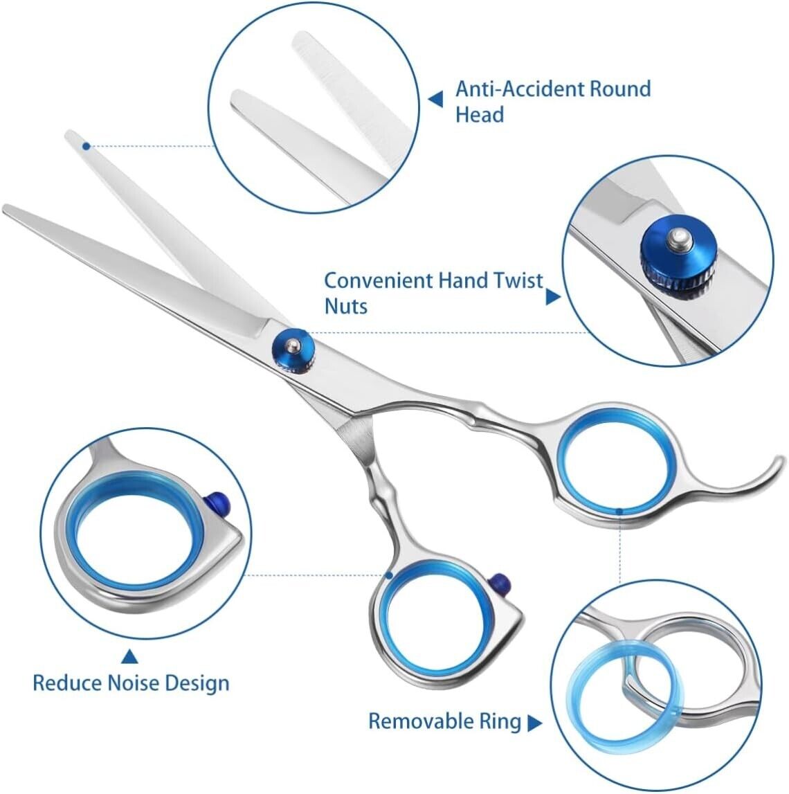 Professional Hair Cutting Thinning Scissors set including barber shears, hairdressing tools, and accessories in a sleek design.