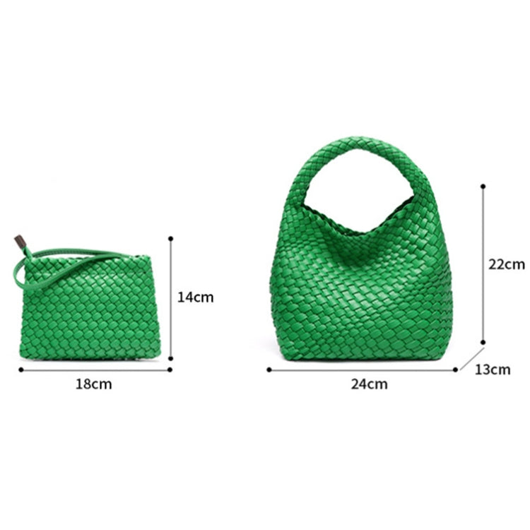 PU Leather Hand-woven Handbag featuring a braided design, adjustable strap, and stylish clutch.