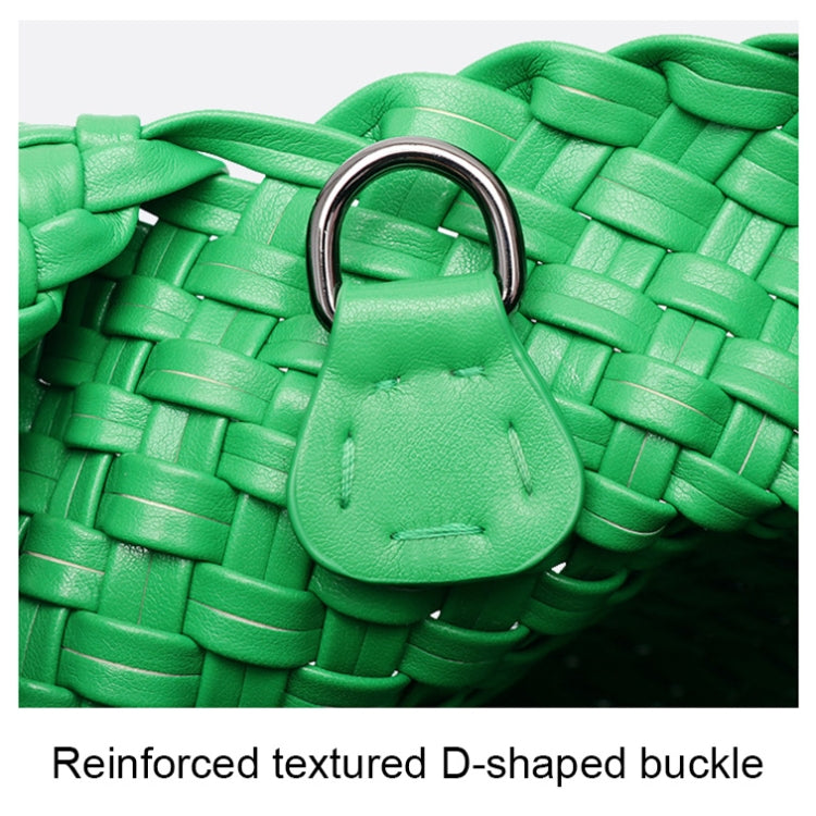 PU Leather Hand-woven Handbag featuring a braided design, adjustable strap, and stylish clutch.