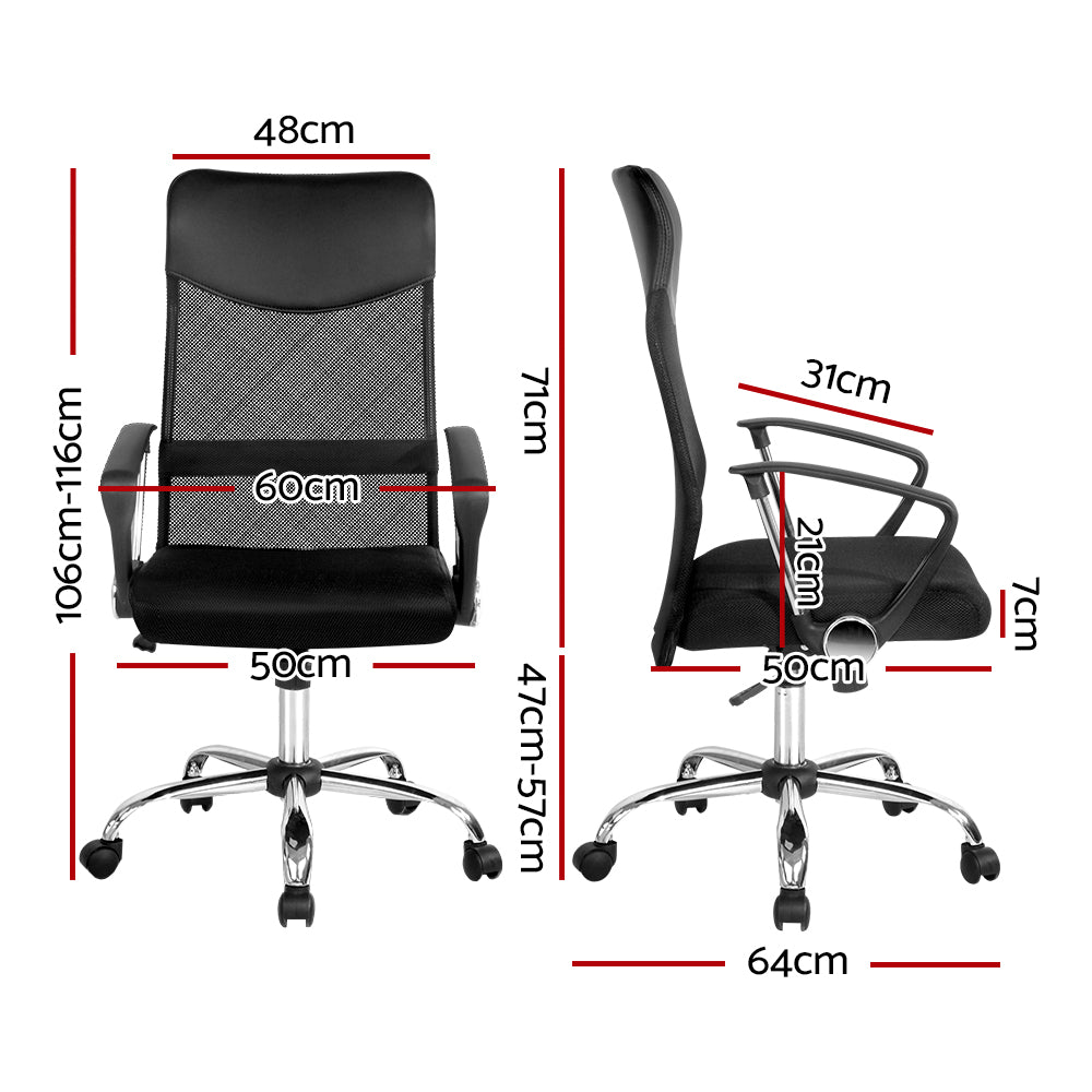 PU Leather Mesh High Back Office Chair in black with chrome base and padded headrest, designed for comfort and style in any office setting.