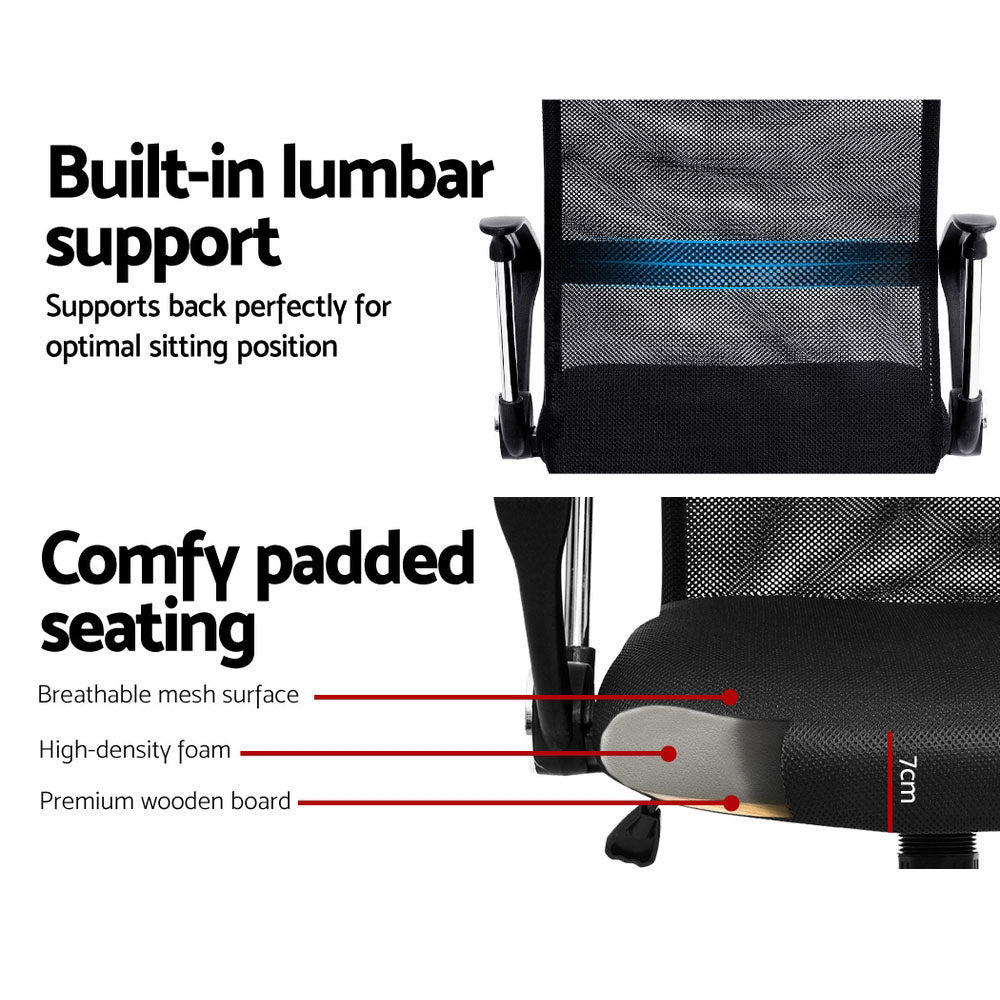 PU Leather Mesh High Back Office Chair in black with chrome base and padded headrest, designed for comfort and style in any office setting.