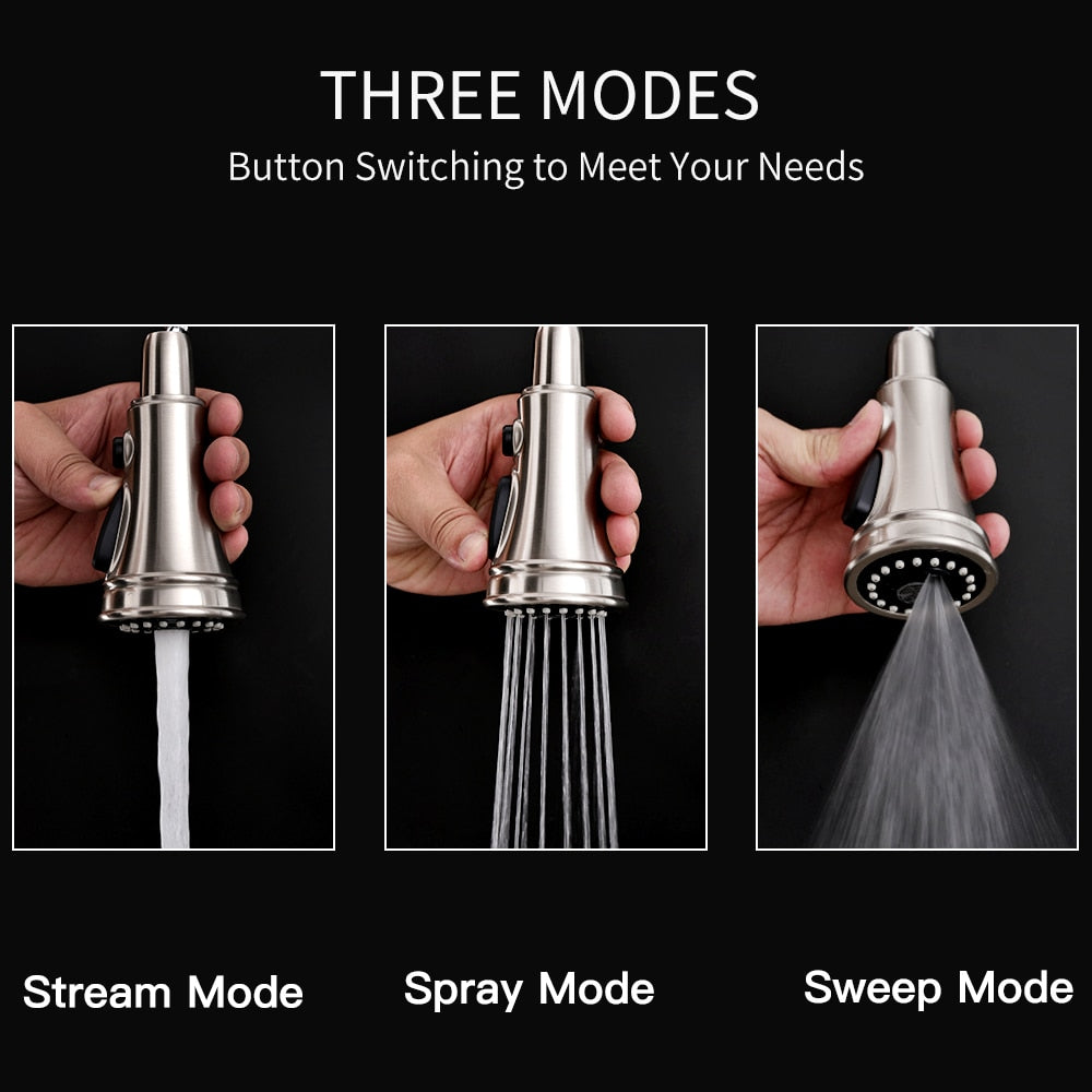 Three-mode faucet spray head.