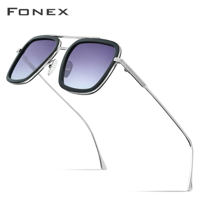 Pure Titanium Acetate Polarized Sunglasses for men, featuring a retro Tony Stark design with a titanium frame and polarized lenses.