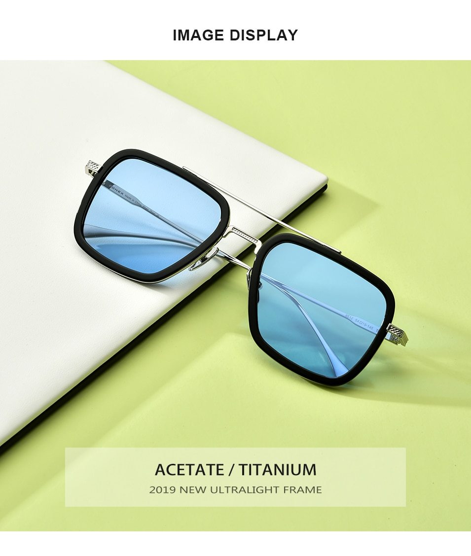 Pure Titanium Acetate Polarized Sunglasses for men, featuring a retro Tony Stark design with a titanium frame and polarized lenses.