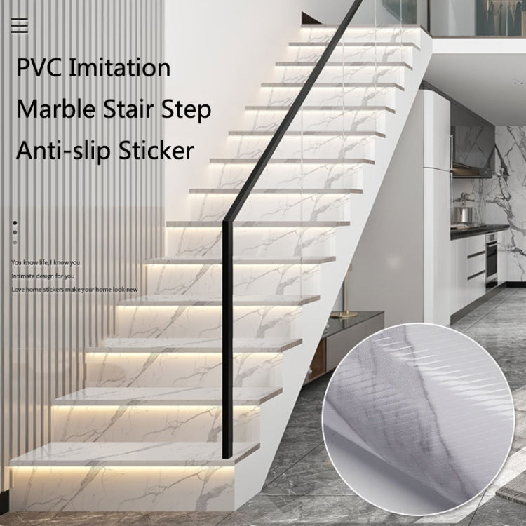 PVC Imitation Marble Stair Step Anti-Slip Sticker showcasing its twill pattern and self-adhesive backing, ideal for enhancing stair safety.