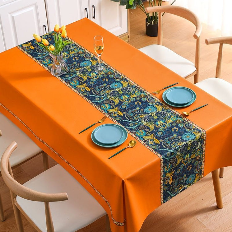 PVC Waterproof Oil-proof Embroidery Yarn Tablecloth showcasing elegant embroidery design, perfect for dining tables.