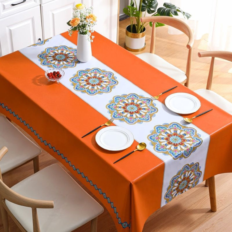 PVC Waterproof Oil-proof Embroidery Yarn Tablecloth showcasing elegant embroidery design, perfect for dining protection.