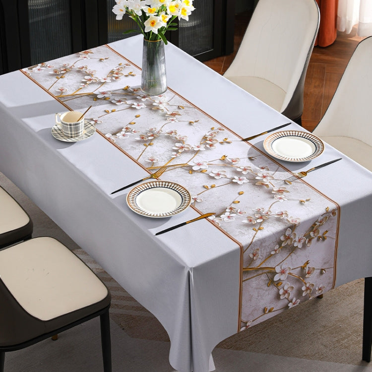 Elegant PVC Waterproof Oil-proof Embroidery Yarn Tablecloth showcasing intricate embroidery design, perfect for dining tables.