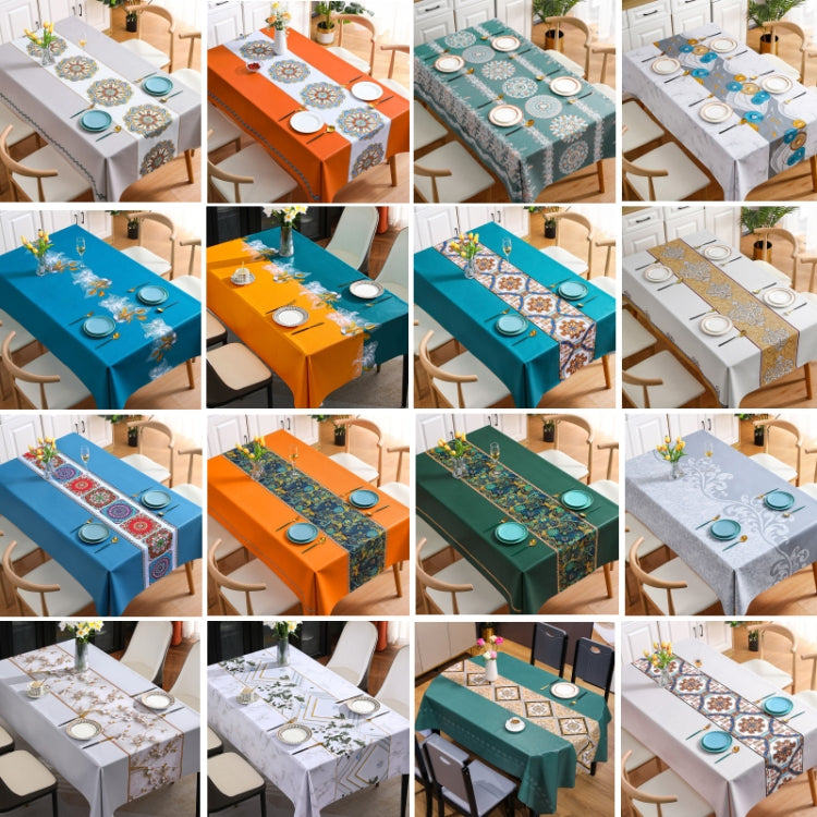 Elegant PVC Waterproof Oil-proof Embroidery Yarn Tablecloth showcasing intricate embroidery design, perfect for dining tables.