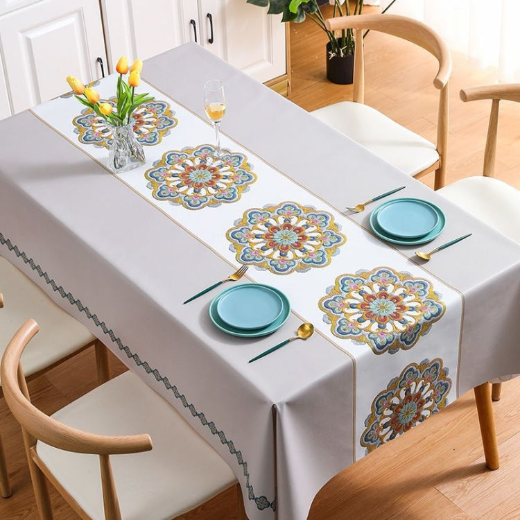 PVC Waterproof Oil-proof Embroidery Yarn Tablecloth showcasing elegant embroidery design, perfect for protecting tables.