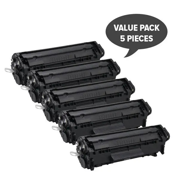 Set of 5 Q2612A #12A Premium Generic Toner cartridges, designed for high-quality laser printing.
