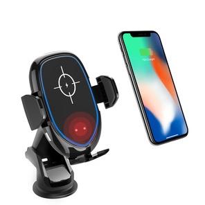 Black Qi Wireless Car Charger Phone Holder mounted in a car, showcasing its sleek design and adjustable features.