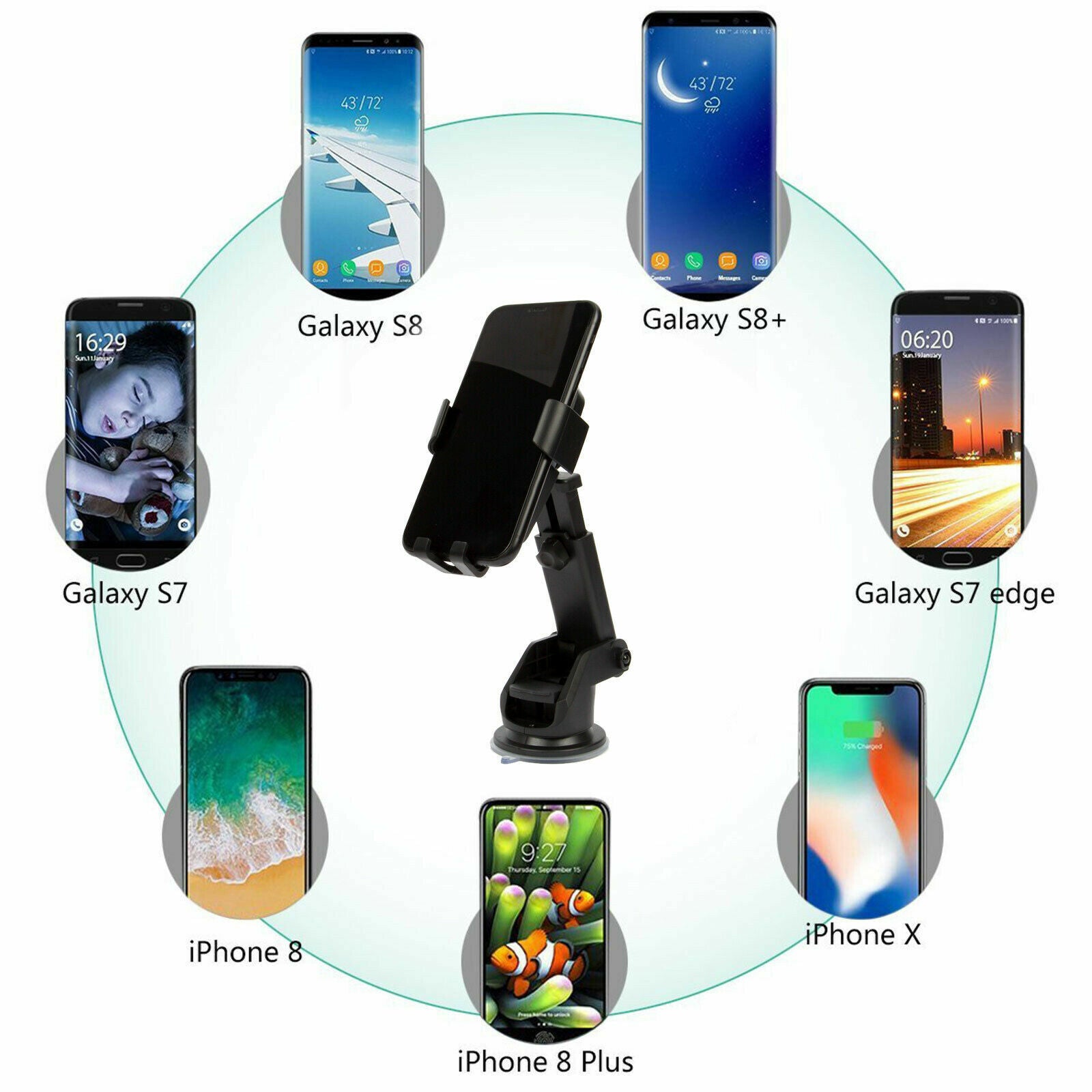 Qi Wireless Fast Charging Car Charger Mount Holder Stand 2 in 1, designed for easy phone charging and secure holding in vehicles.