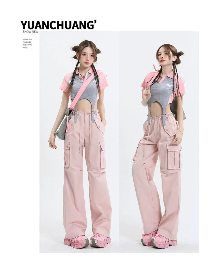 Qiyu Pink American High Waist Jeans for Women, showcasing stylish design and high-quality fabric.
