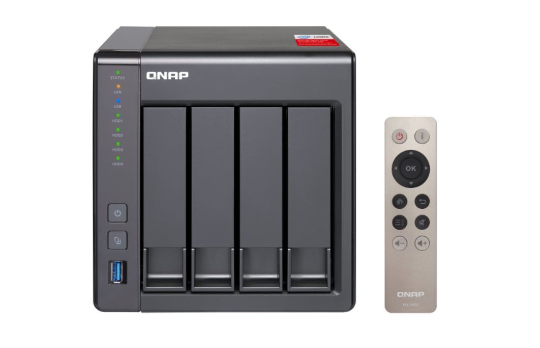 QNAP TS-451PLUS-2G NAS server with 4 bays, Intel Celeron processor, and Gigabit Ethernet connectivity, designed for efficient data storage.