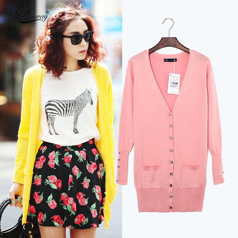 Quality Guarantee Spring Autumn Women Shell Button Cardigan in solid knit, featuring pockets and a V-neck collar, perfect for casual wear.