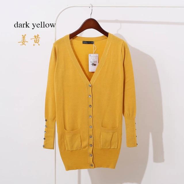 Quality Guarantee Spring Autumn Women Shell Button Cardigan in solid knit, featuring pockets and a V-neck collar, perfect for casual wear.