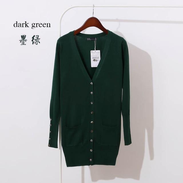 Quality Guarantee Spring Autumn Women Shell Button Cardigan in solid knit, featuring pockets and a V-neck collar, perfect for casual wear.