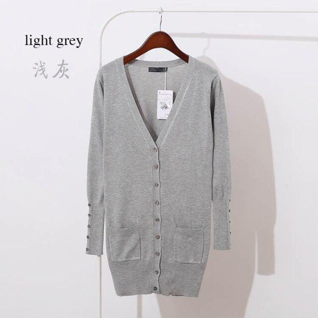 Quality Guarantee Spring Autumn Women Shell Button Cardigan in solid knit, featuring pockets and a V-neck collar, perfect for casual wear.