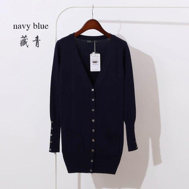 Quality Guarantee Spring Autumn Women Shell Button Cardigan in solid knit, featuring pockets and a V-neck collar, perfect for casual wear.