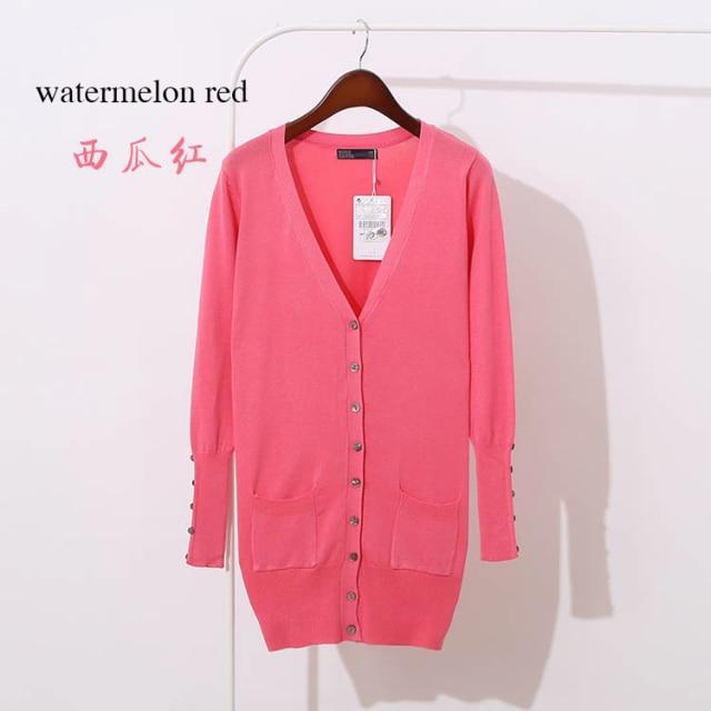 Quality Guarantee Spring Autumn Women Shell Button Cardigan in solid knit, featuring pockets and a V-neck collar, perfect for casual wear.