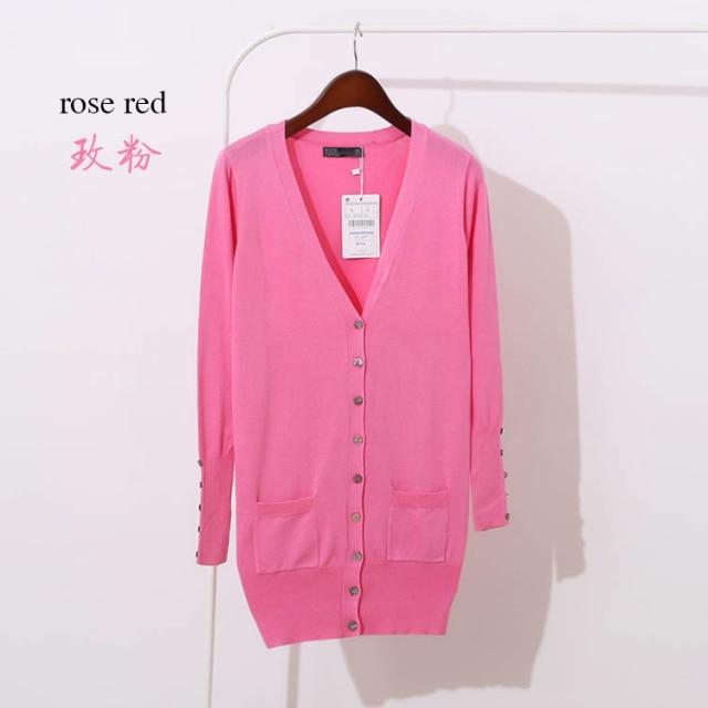 Quality Guarantee Spring Autumn Women Shell Button Cardigan in solid knit, featuring pockets and a V-neck collar, perfect for casual wear.