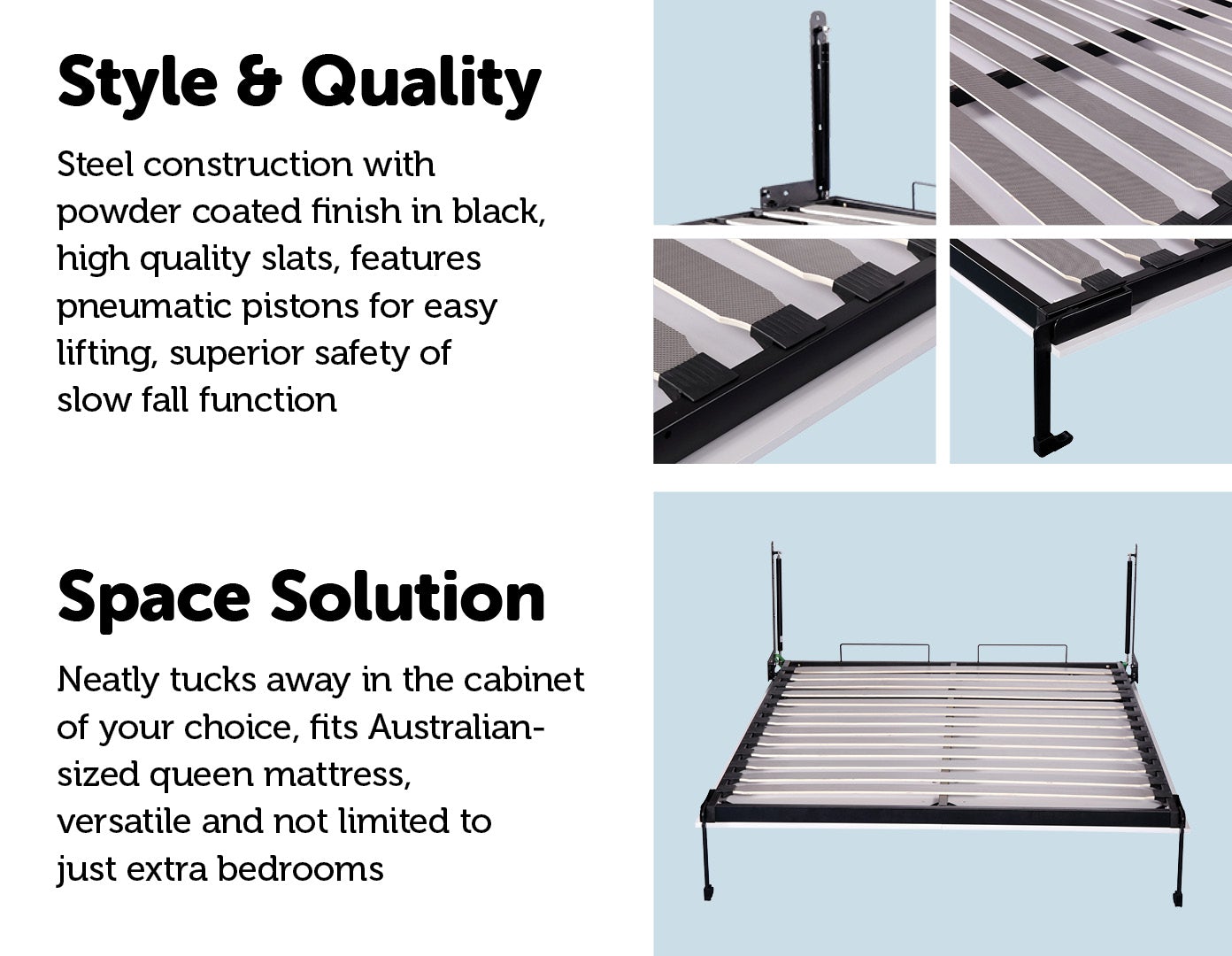 Queen Size Wall Bed Mechanism Hardware Kit Diamond Edition showcasing its sleek design and sturdy steel construction.