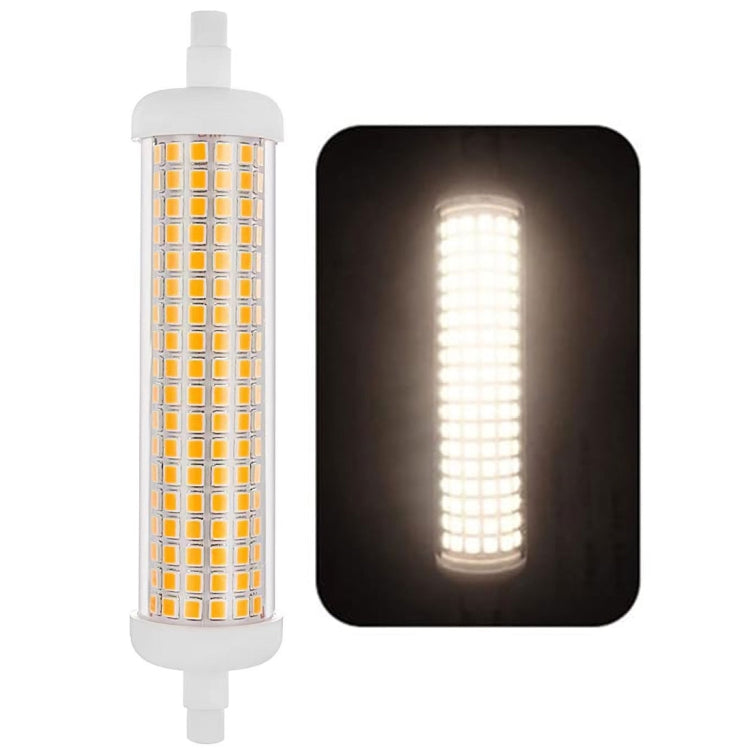 R7S 20W LED bulb with 108 SMD 2835 LEDs, 118mm long, designed for bright and flicker-free lighting.