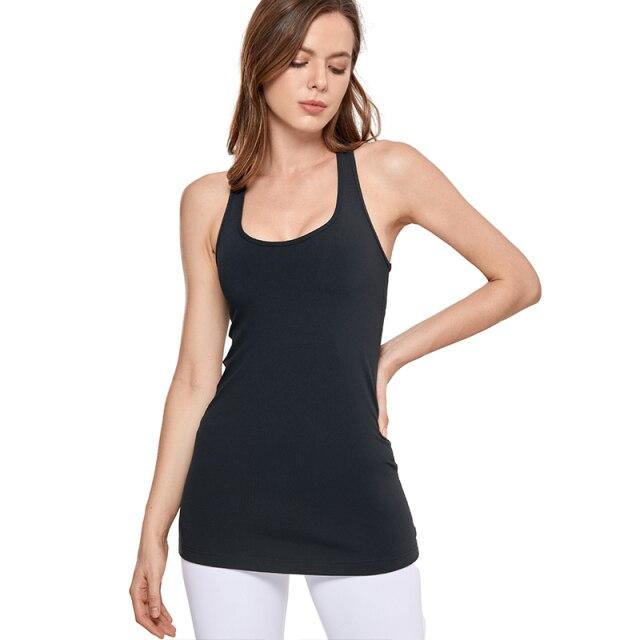A stylish collection of Racerback Workout Tank Tops for Women in various colors including black, white, pink, and blue violet, showcasing their sleeveless design.