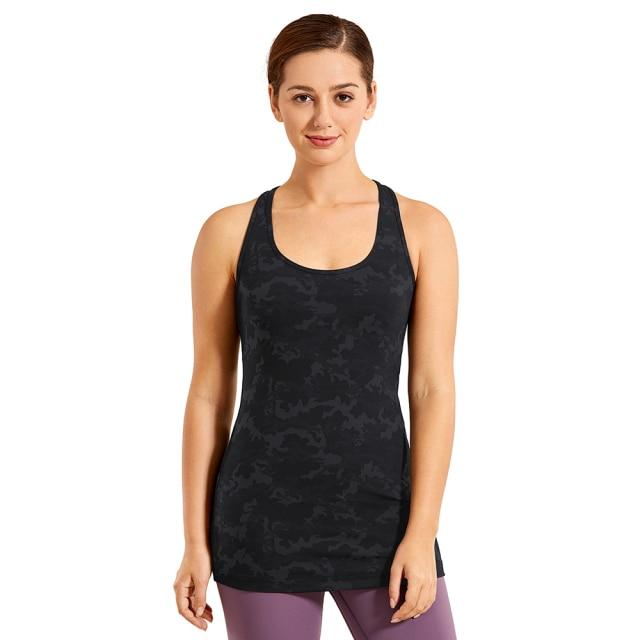 A stylish collection of Racerback Workout Tank Tops for Women in various colors including black, white, pink, and blue violet, showcasing their sleeveless design.