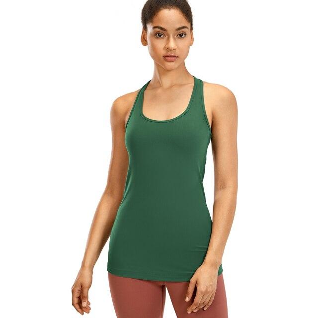 A stylish collection of Racerback Workout Tank Tops for Women in various colors including black, white, pink, and blue violet, showcasing their sleeveless design.