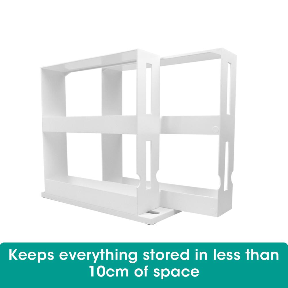 White Rack Storage Slide Cabinet Organiser for spice jars and small containers, featuring a user-friendly slide-out design.
