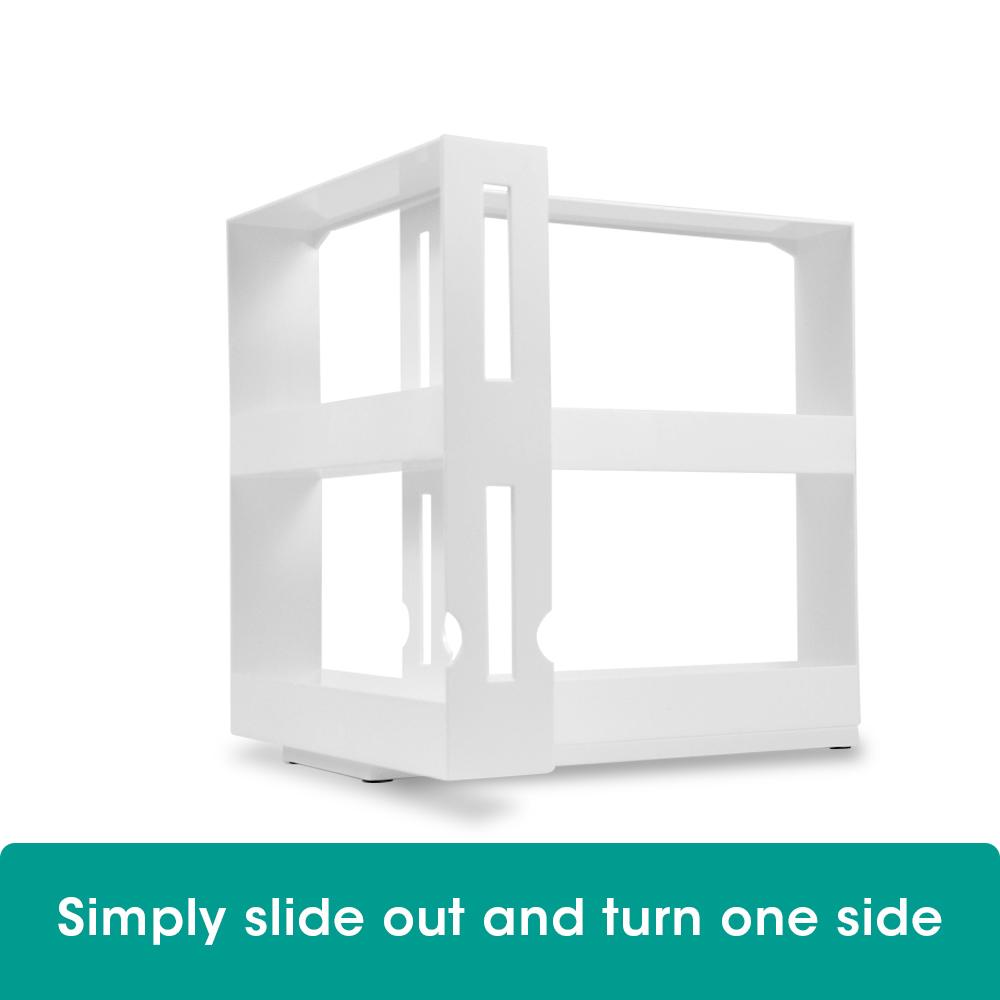 White Rack Storage Slide Cabinet Organiser for spice jars and small containers, featuring a user-friendly slide-out design.