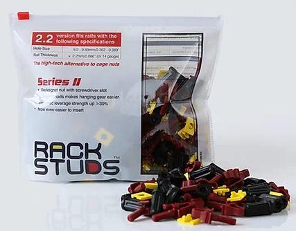 RackStuds™ Series II Red: 100 Pack, featuring innovative design for secure server rack installations.